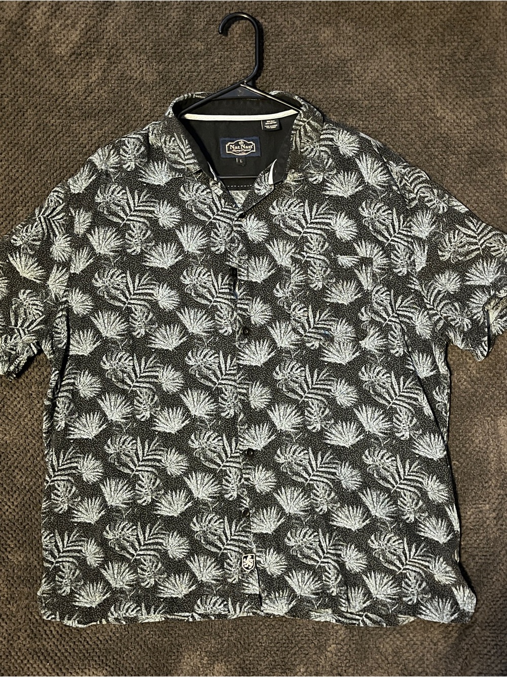 Nat Nast Blue Short-Sleeve Button-Down with White Palm Print